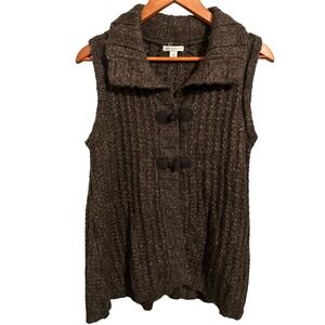 Cato Brown Two Button Sweater Vest Fold Down‎ Collar Women's Size Medium